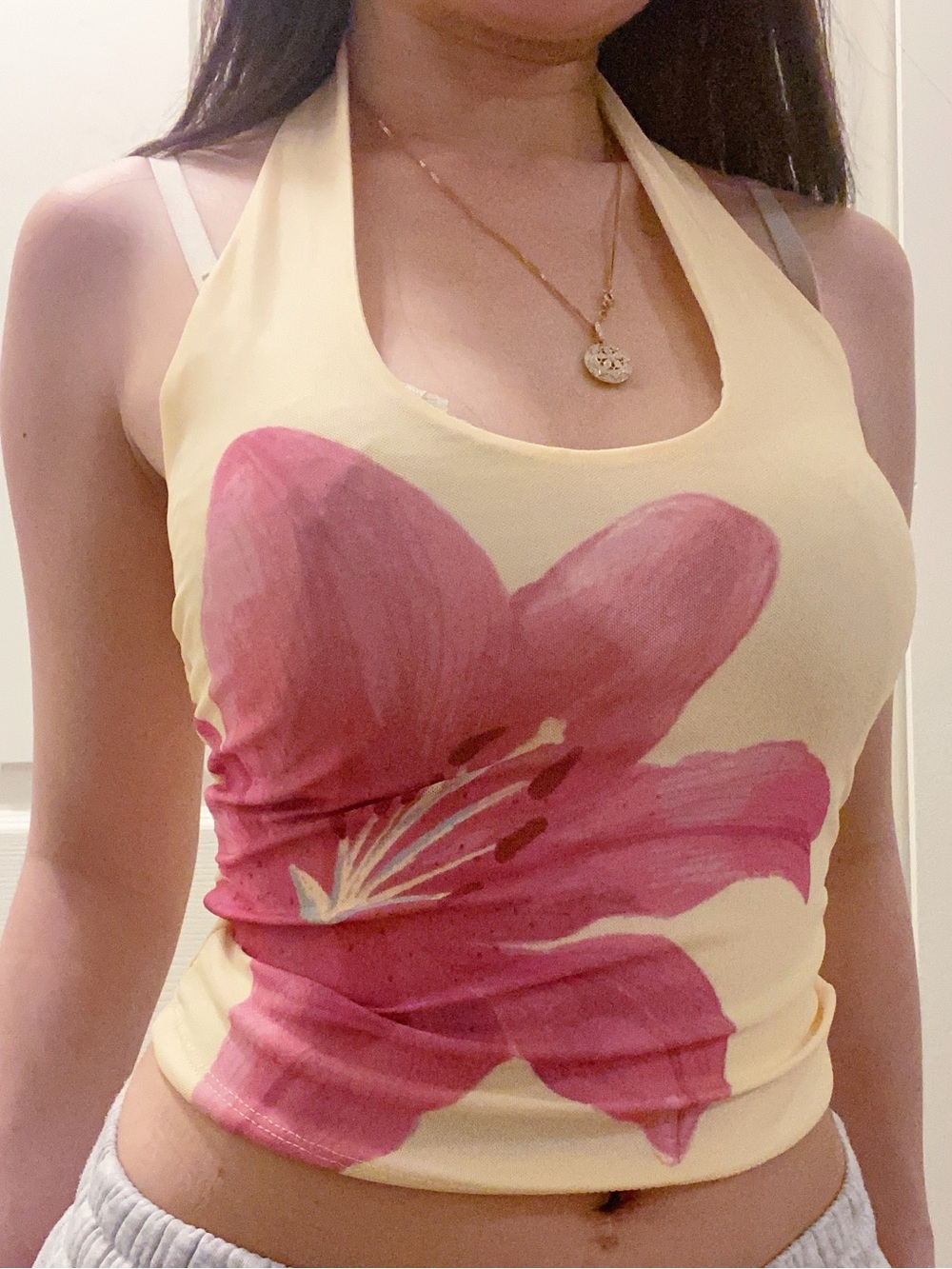 Yellow and Pink Flower Halter Top